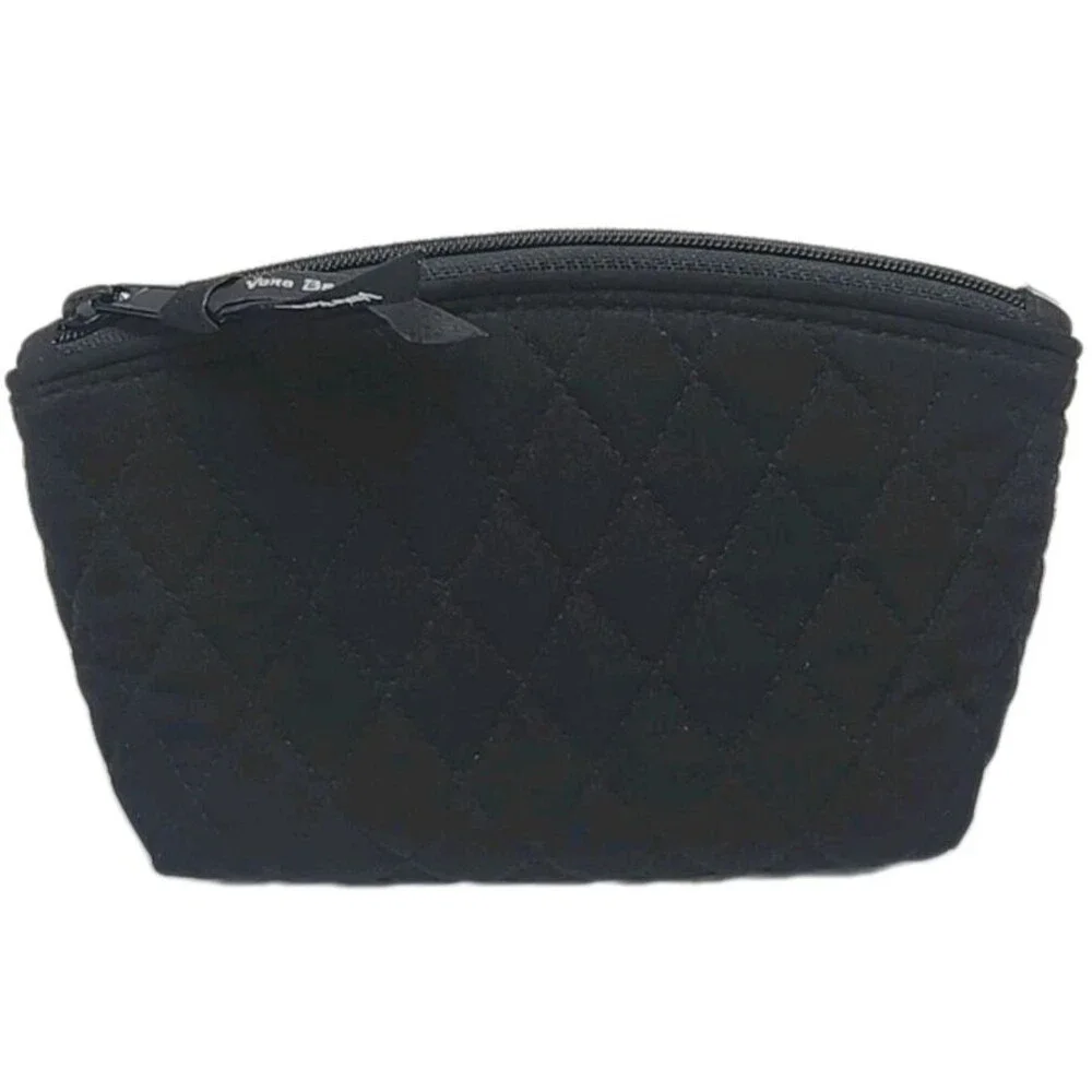Vera Bradley Cosmetic Bag MakeUp Pouch Black Microfiber Zip 8x4.5
